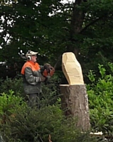 Ollie the Owl being carved. Located at the main entrance to the park - visible from Edenfield Road